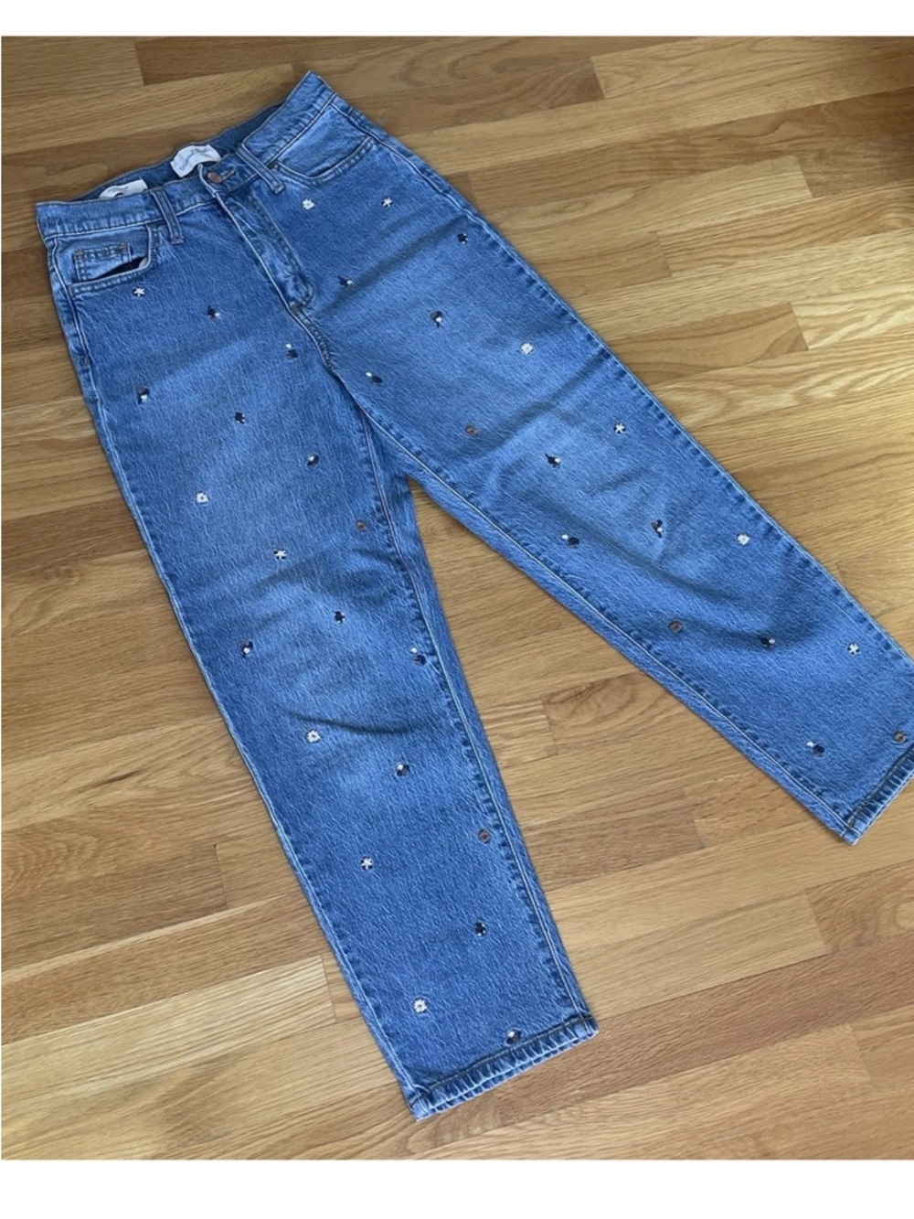 Universal Thread Blue Straight-Leg Jeans with Sequin Studs